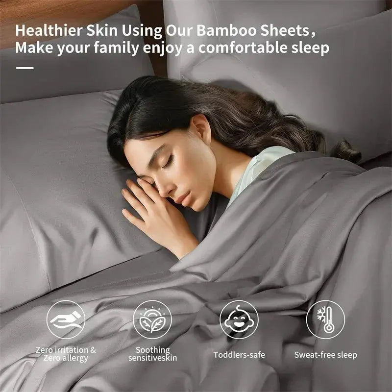 4-Piece Bamboo Sheets Set Silky Soft And Breathable For All Season Comfort