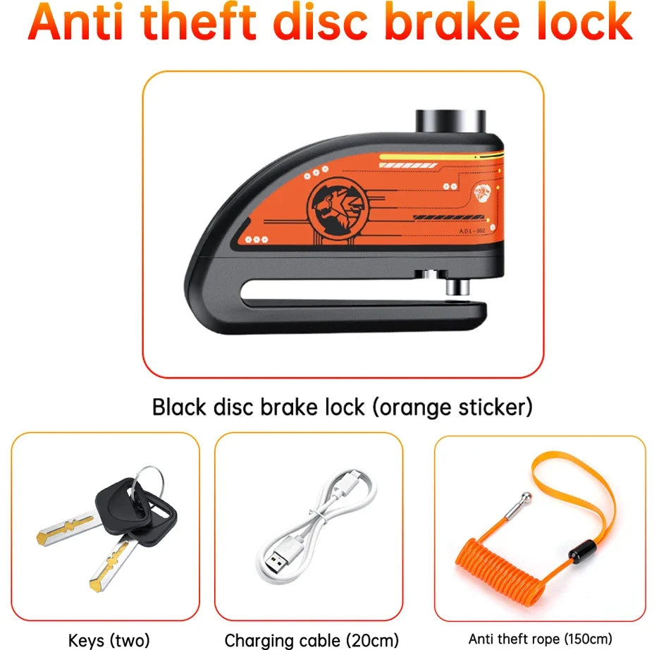 Disc Brake Lock - 120dB Motion Alarm - Hardened Steel - Motorcycle & Scooter Wheels - Reminder Cable | meowbutter