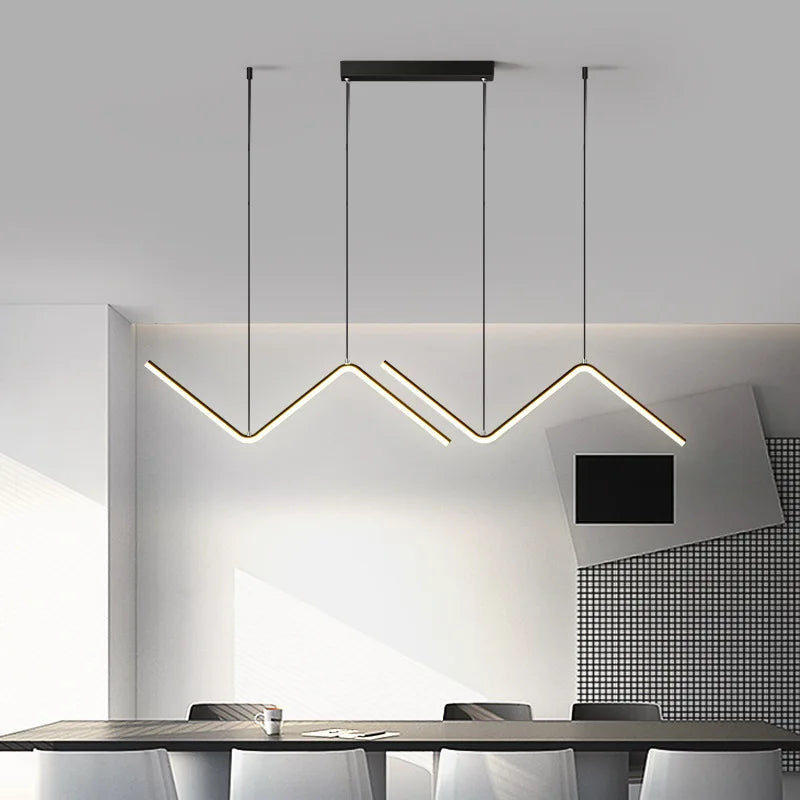 Aluminiowa lampa wisząca liniowa—precyzyjne geometryczne wycięcia, nordycki minimalistyczny design