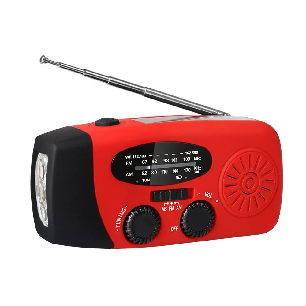 Nouzové solární rádio - ruční klička a USB - AM/FM/NOAA - powerbanka - 2000mAh | meowbutter