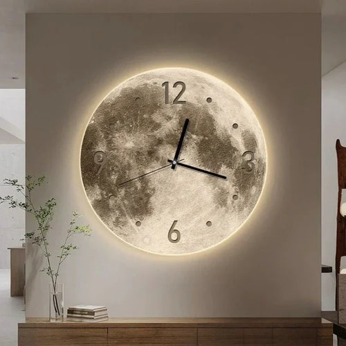 50cm Lunar LED Wall Clock — Silent Quartz, Subtle Moon Glow
