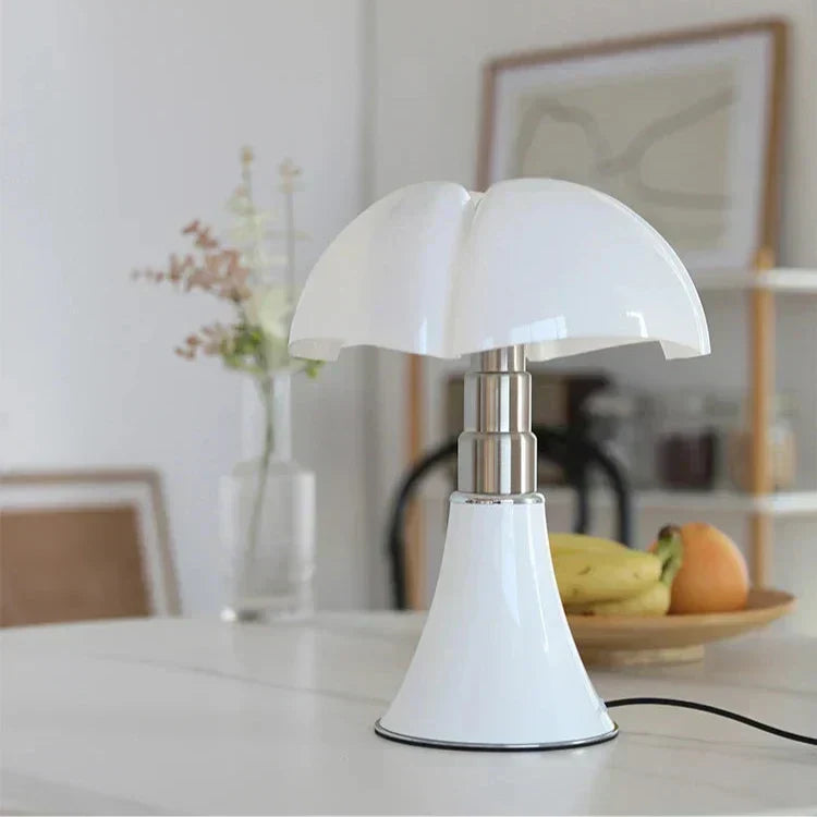 Lampada da tavolo a fungo rétro moderna — LED integrato, finitura lucida