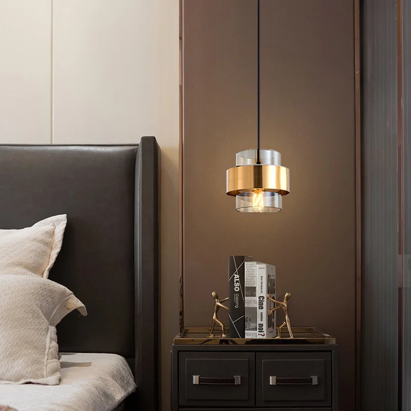 Nordic Glass Pendant Light | Modern Brass Cylinder Design | Meowbutter