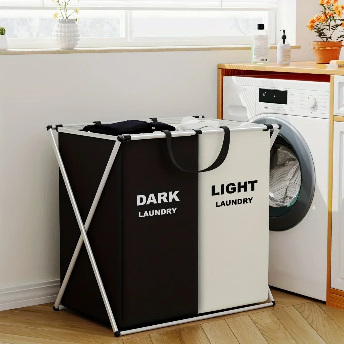Organizator de rufe TriSort cu mai multe compartimente — cadru pliabil din aluminiu