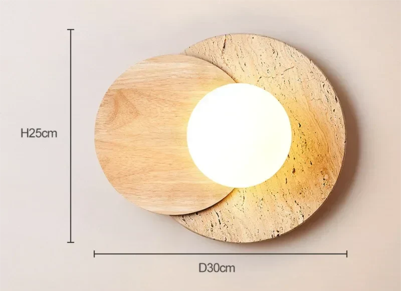 Wabi-sabi-stenvæglampe — Naturlig stentekstur, kugle i matteret glas