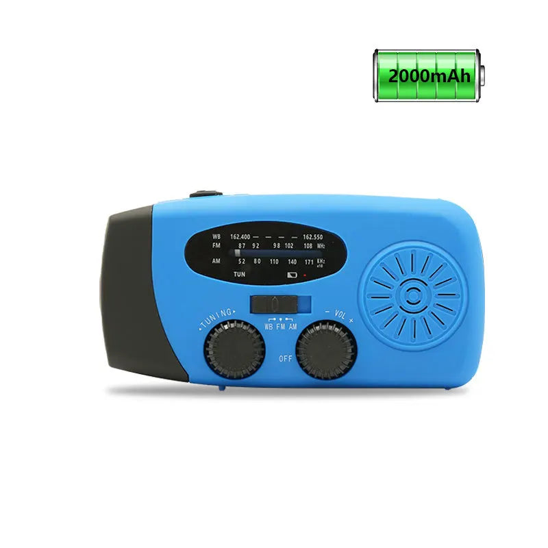 Nouzové solární rádio - ruční klička a USB - AM/FM/NOAA - powerbanka - 2000mAh | meowbutter