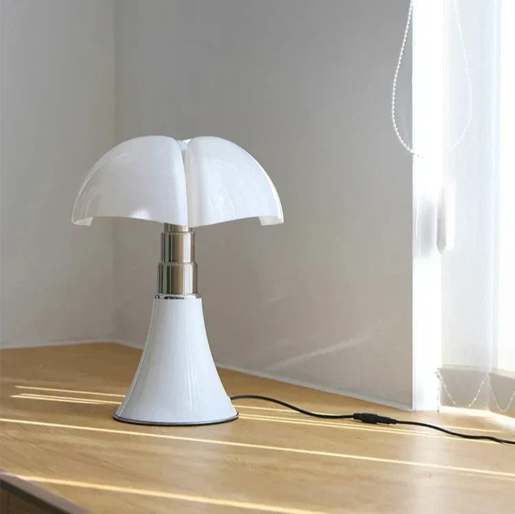 Lampada da tavolo a fungo rétro moderna — LED integrato, finitura lucida