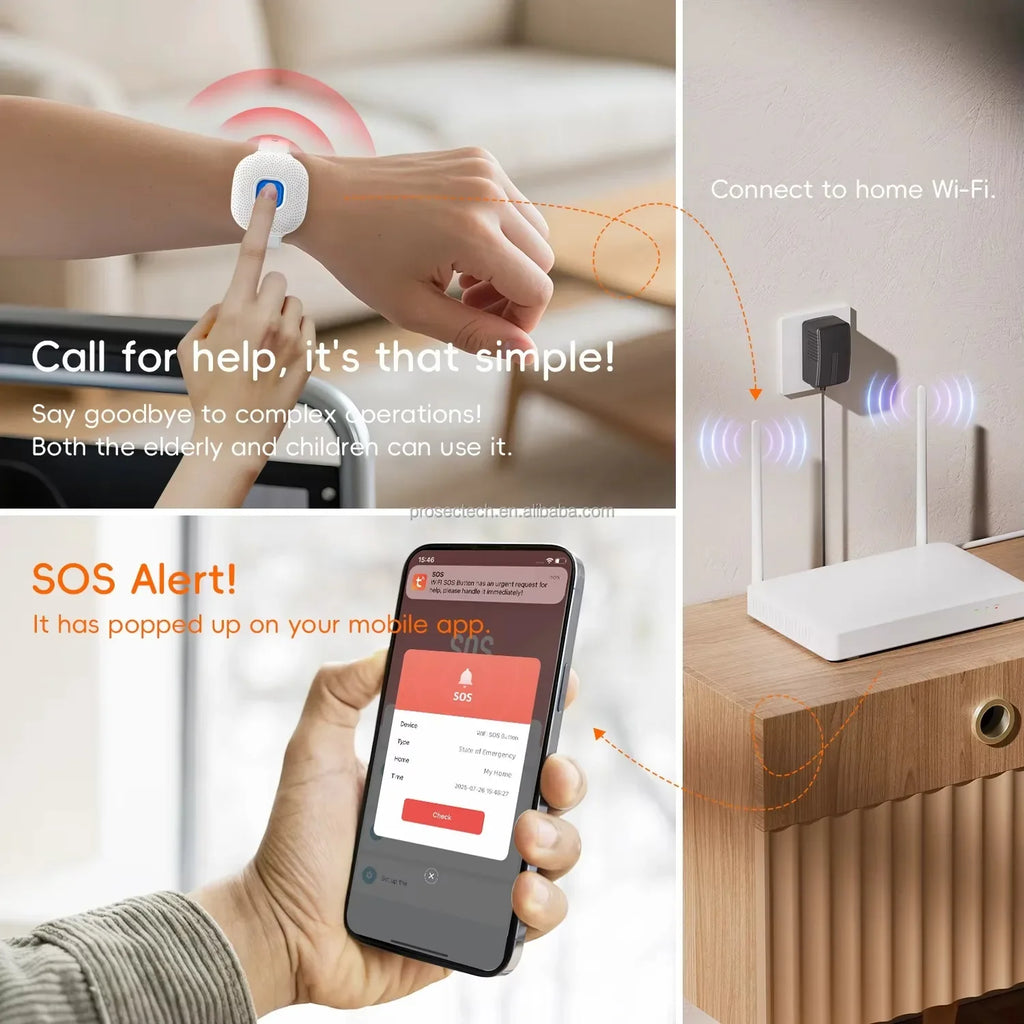 WiFi SOS Nødur-ur - App Push-advarsler - USB-genopladelig - Vandtæt - Sort & Hvid | meowbutter