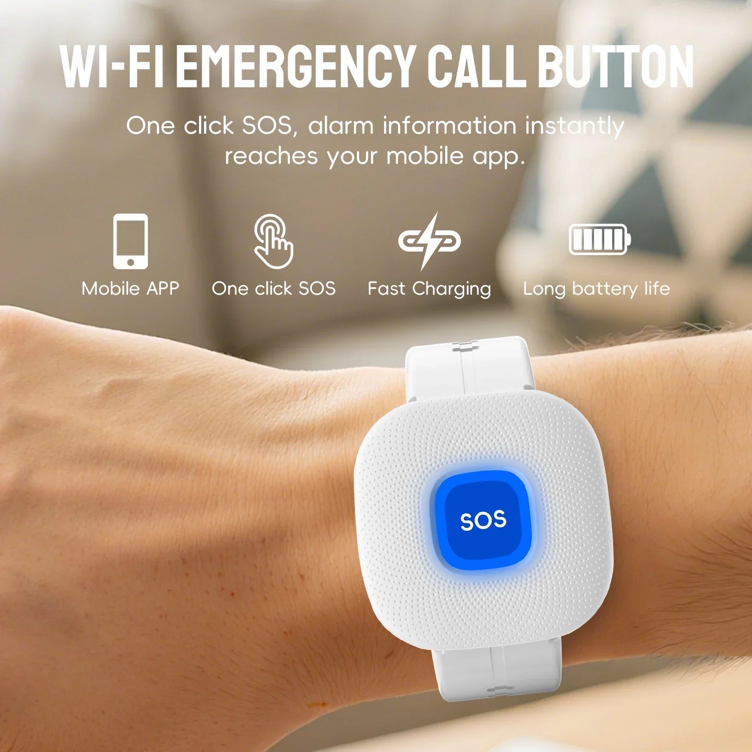 WiFi SOS Nødur-ur - App Push-advarsler - USB-genopladelig - Vandtæt - Sort & Hvid | meowbutter