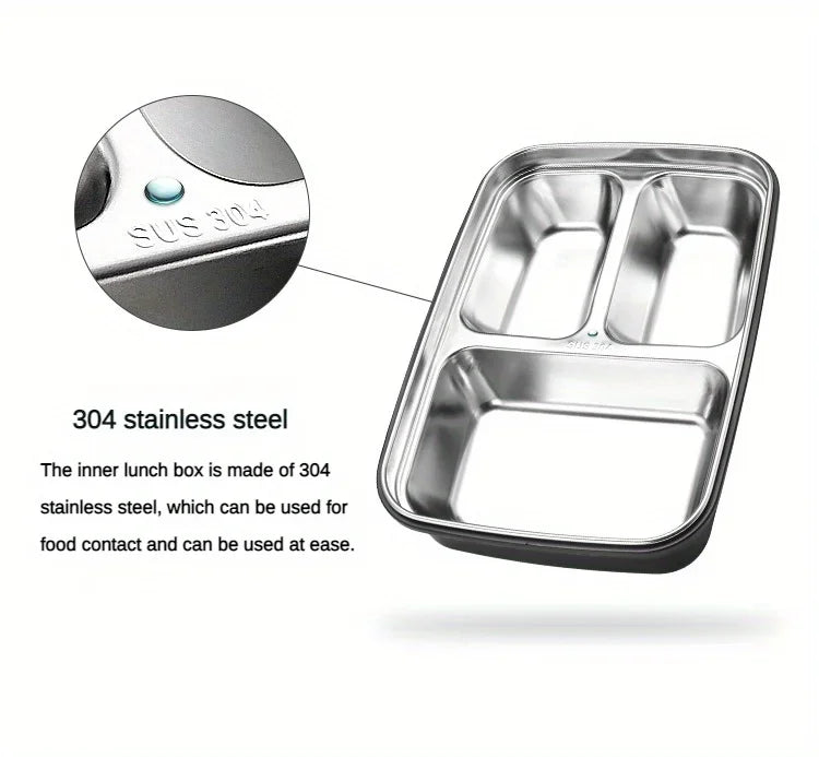 BentoBox Leakproof Stainless Steel Lunch Box — Three Compartments
