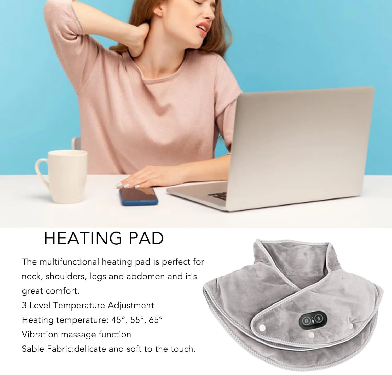 Vyhřívaný masážní přístroj na krk a ramena - USB 5V - 3 nastavení teploty 45-55°C - automatické vypnutí po 30-60 minutách | meowbutter
