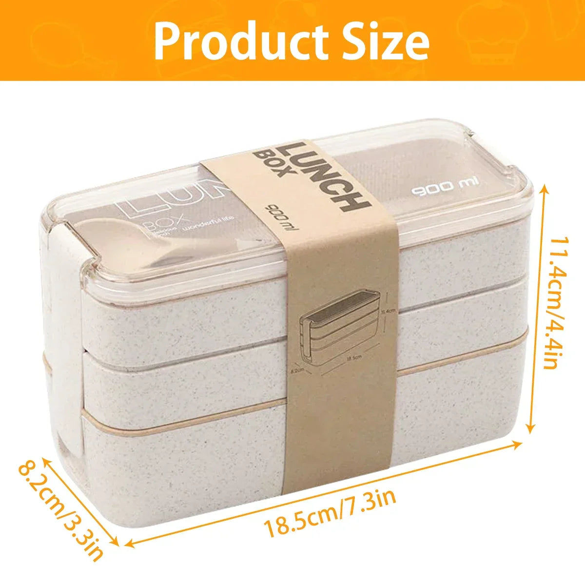 EcoStack | Marmita Bento de 3 níveis | Palha de trigo 900 ml | Meowbutter