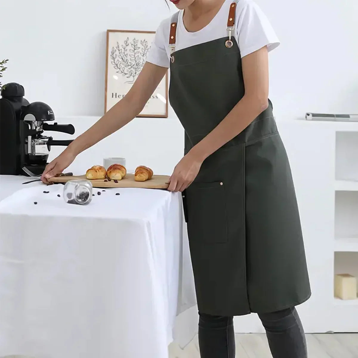 WorkEase Heavy-Duty Waterproof Canvas Apron — Split Skirt Pockets