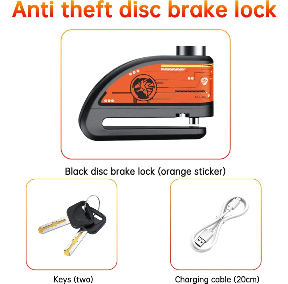 Disc Brake Lock - 120dB Motion Alarm - Hardened Steel - Motorcycle & Scooter Wheels - Reminder Cable | meowbutter