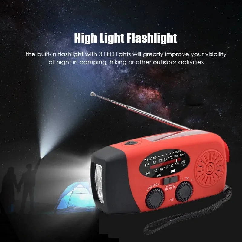 Nouzové solární rádio - ruční klička a USB - AM/FM/NOAA - powerbanka - 2000mAh | meowbutter