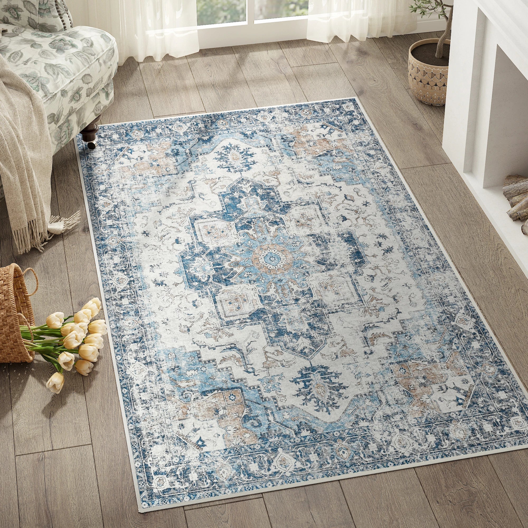 Heritage Medaillon Teppich | Faltbarer, rutschfester Teppich im orientalischen Stil | Meowbutter