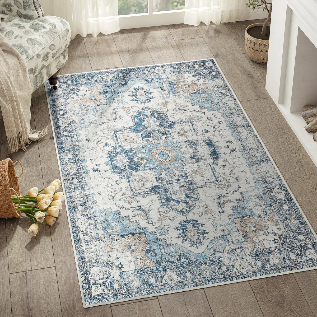 Tappeto orientale Heritage Medallion — retro pieghevole antiscivolo, tessuto intrecciato a basso profilo