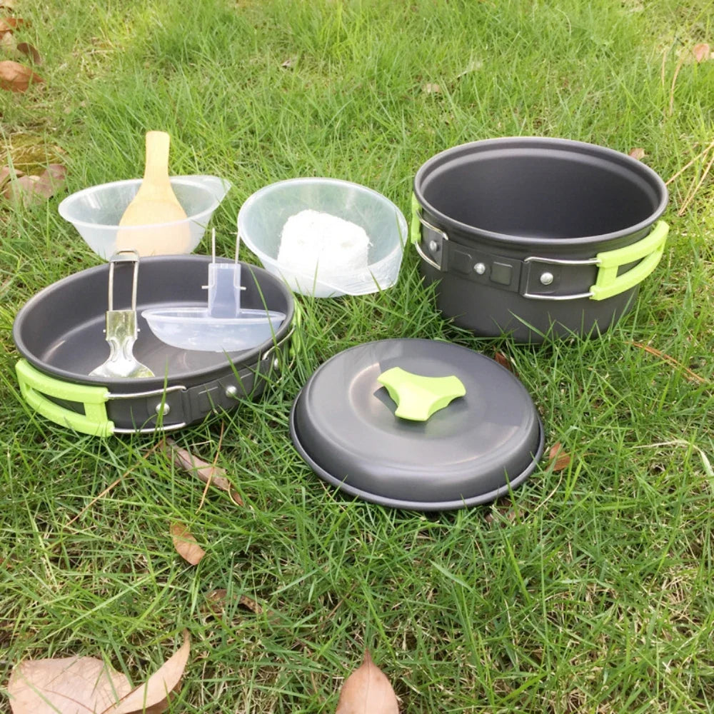 1.8L Mini Camping Cook Set - Aluminium Non-Stick Pot - Nested Storage - Green, Orange & Black | meowbutter