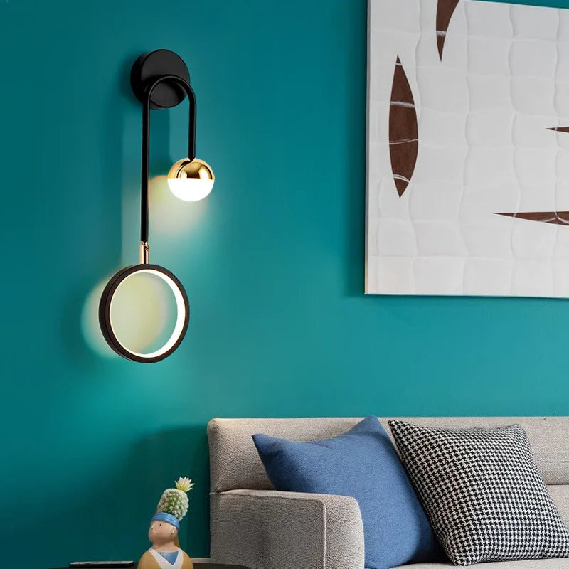 Orbis Wall Light — Nordic LED Design, Circular Acrylic Diffuser, Polished Gold Sphere