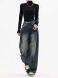 Luna Y2K -vintage-tyyliset naisten baggy-farkut — korkeavyötäröiset, leveälahkeiset