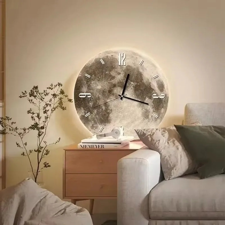 Επιτοίχιο ρολόι LED Lunar 50cm — Αθόρυβος μηχανισμός χαλαζία, διακριτική λάμψη φεγγαριού