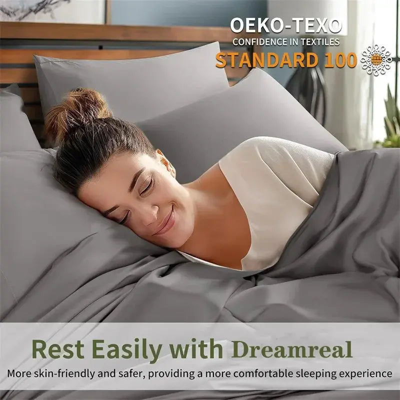 4-Piece Bamboo Sheets Set Silky Soft And Breathable For All Season Comfort