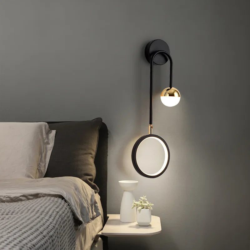 Orbis Wall Light — Nordic LED Design, Circular Acrylic Diffuser, Polished Gold Sphere