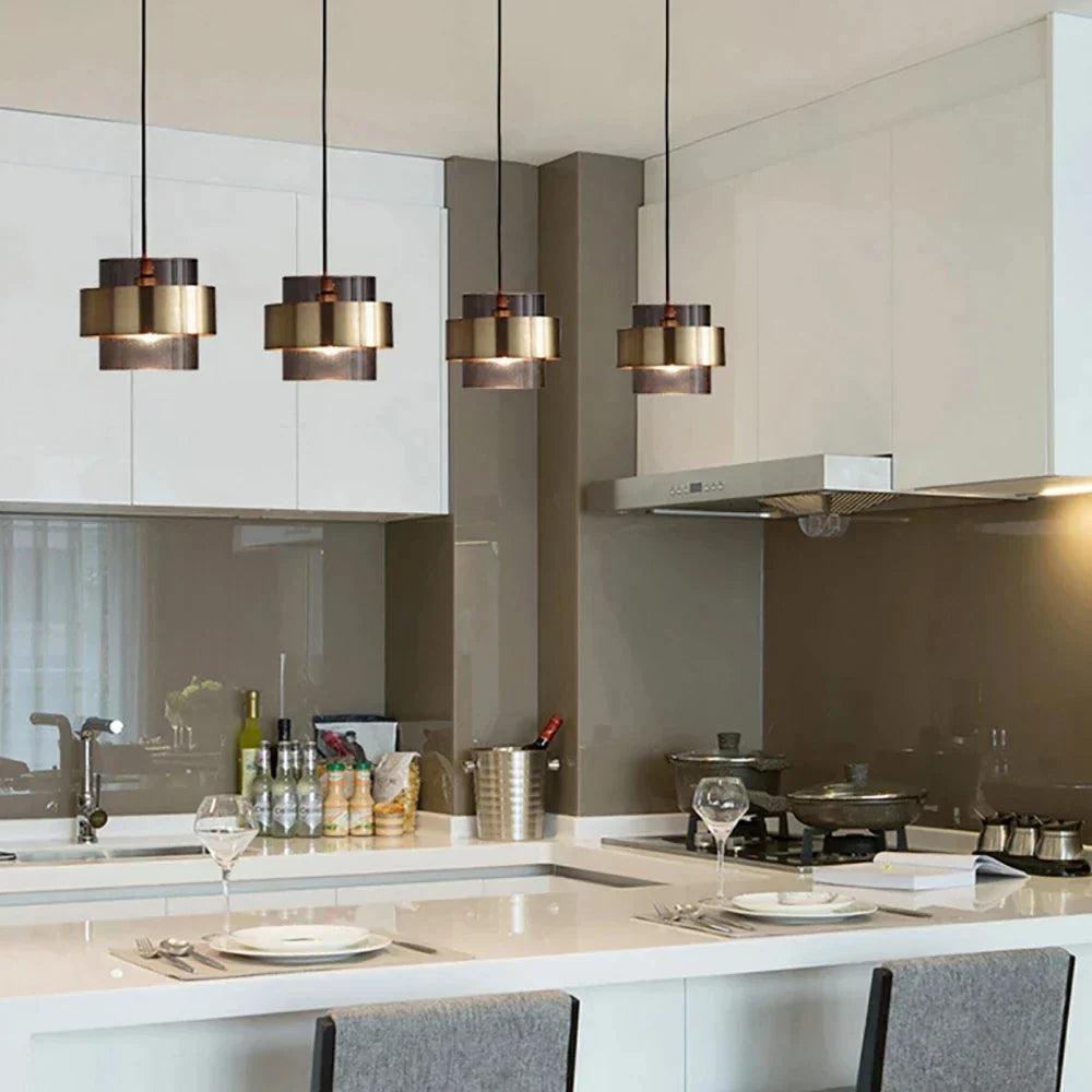 Nordic Glass Pendant Light | Modern Brass Cylinder Design | Meowbutter