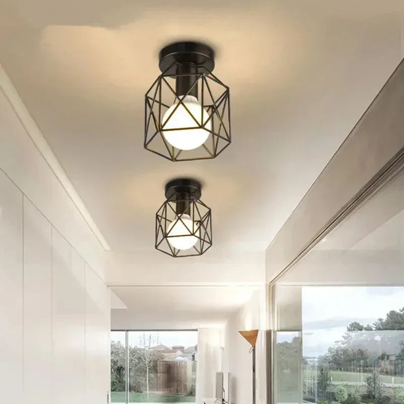 Lampada da soffitto moderna in oro | Design geometrico a gabbia metallica | Meowbutter