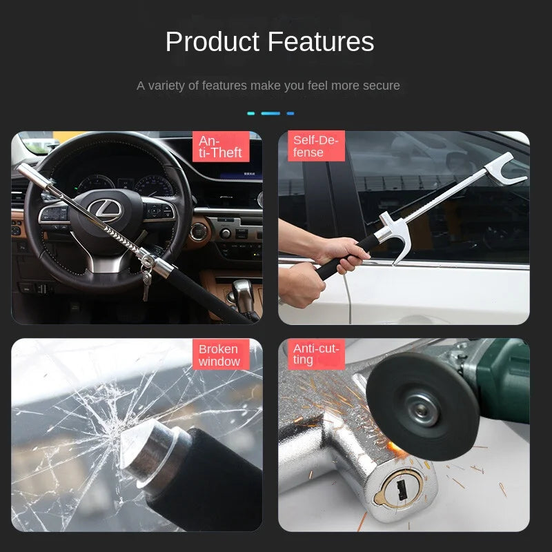 Steering Wheel Lock - Hardened Steel & Zinc Alloy - Adjustable Universal Fit - Cars, SUVs & Vans | meowbutter