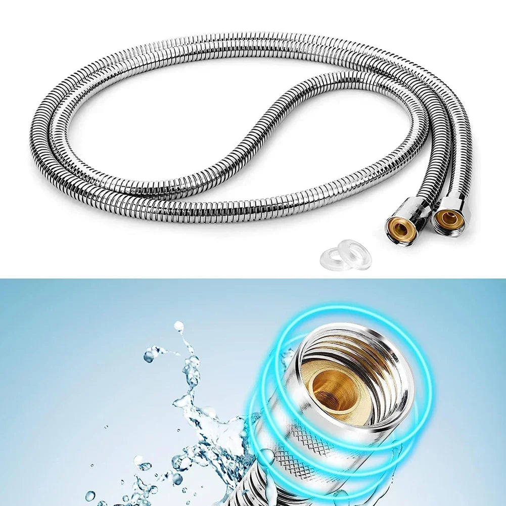 Shower Hose Extension - 2m Stainless Steel - Flexible Bathroom Water Pipe | meowbutter