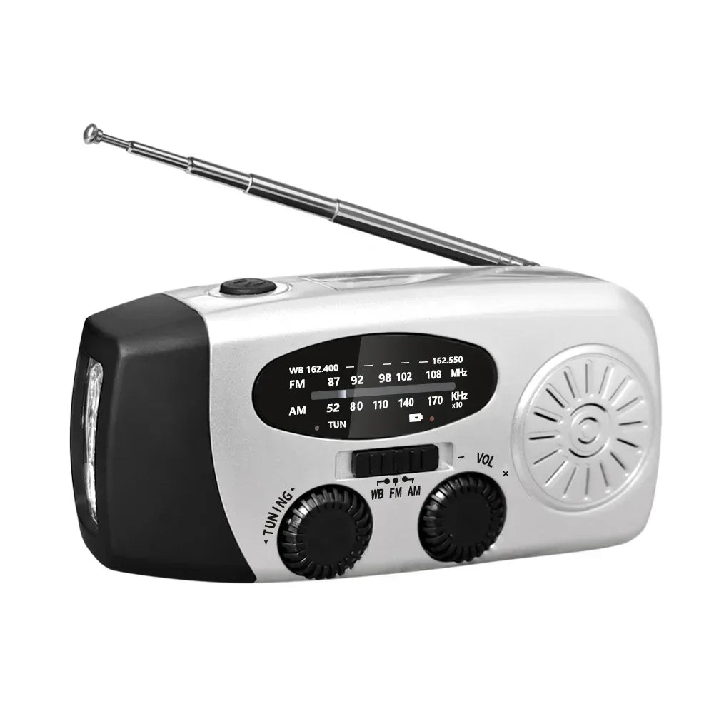 Nouzové solární rádio - ruční klička a USB - AM/FM/NOAA - powerbanka - 2000mAh | meowbutter