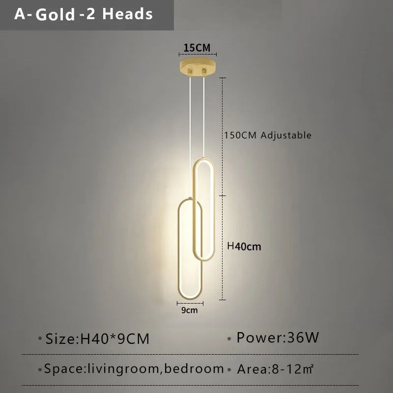 Moderne minimalistisk LED-pendel | Guld og sort hængelampe til soveværelse, spisestue og stuer | Meowbutter