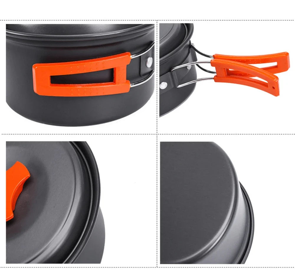 1.8L Mini Camping Cook Set - Aluminium Non-Stick Pot - Nested Storage - Green, Orange & Black | meowbutter