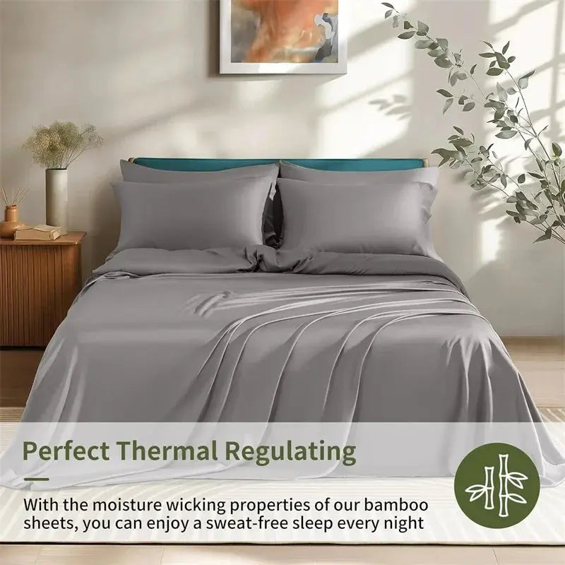 4-Piece Bamboo Sheets Set Silky Soft And Breathable For All Season Comfort