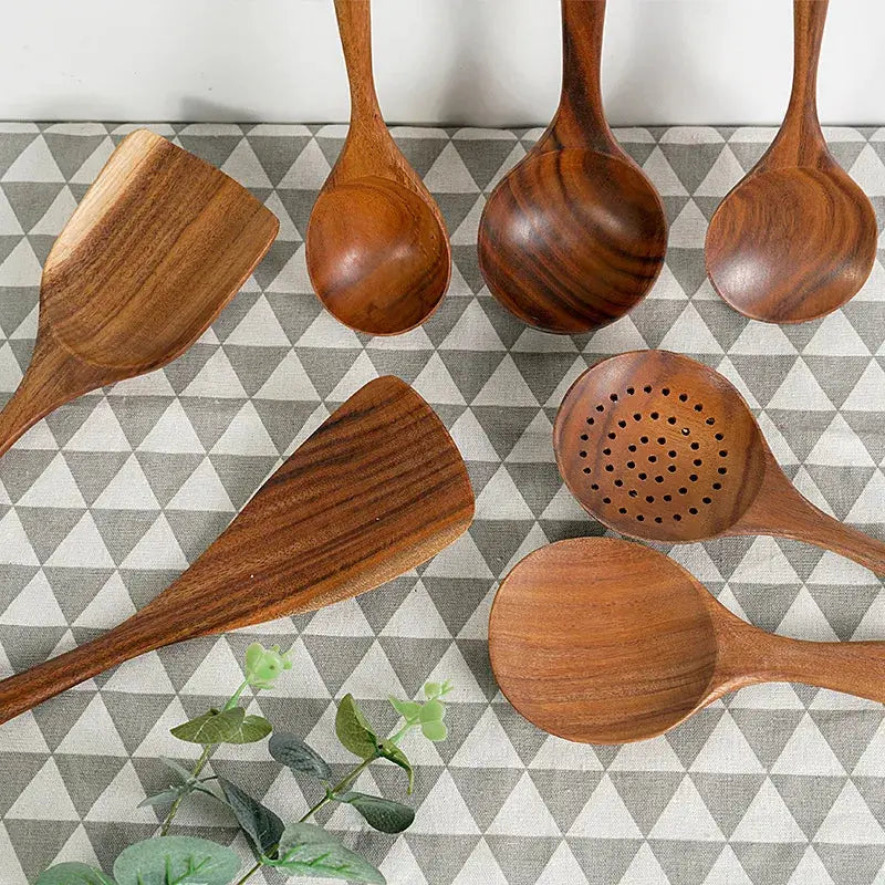 6 Piece Utensil Set For Kitchen Wooden Tools