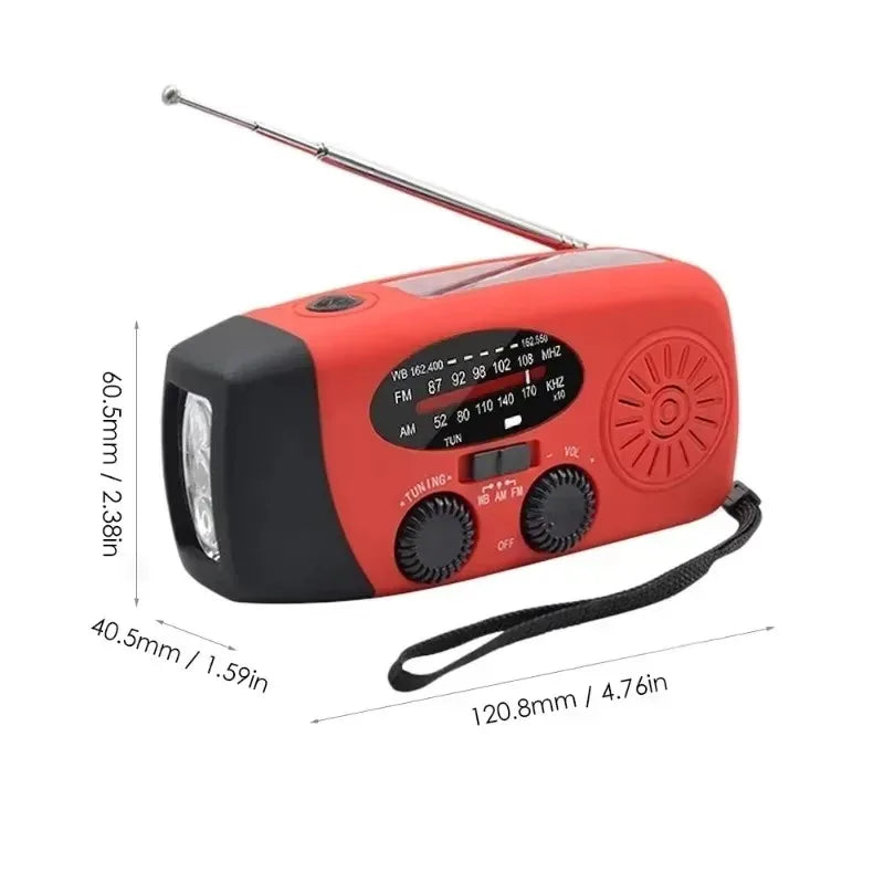 Nouzové solární rádio - ruční klička a USB - AM/FM/NOAA - powerbanka - 2000mAh | meowbutter