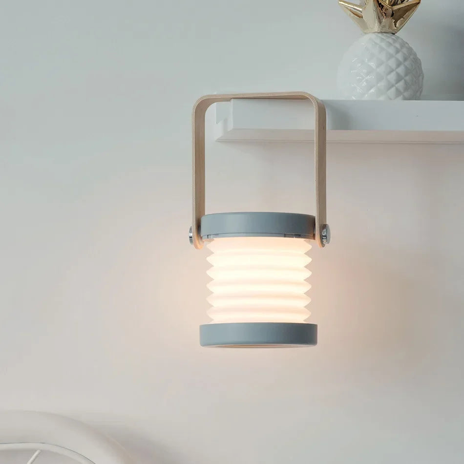 Linterna portátil creativa con mango de madera | Lámpara de mesa plegable recargable | Meowbutter