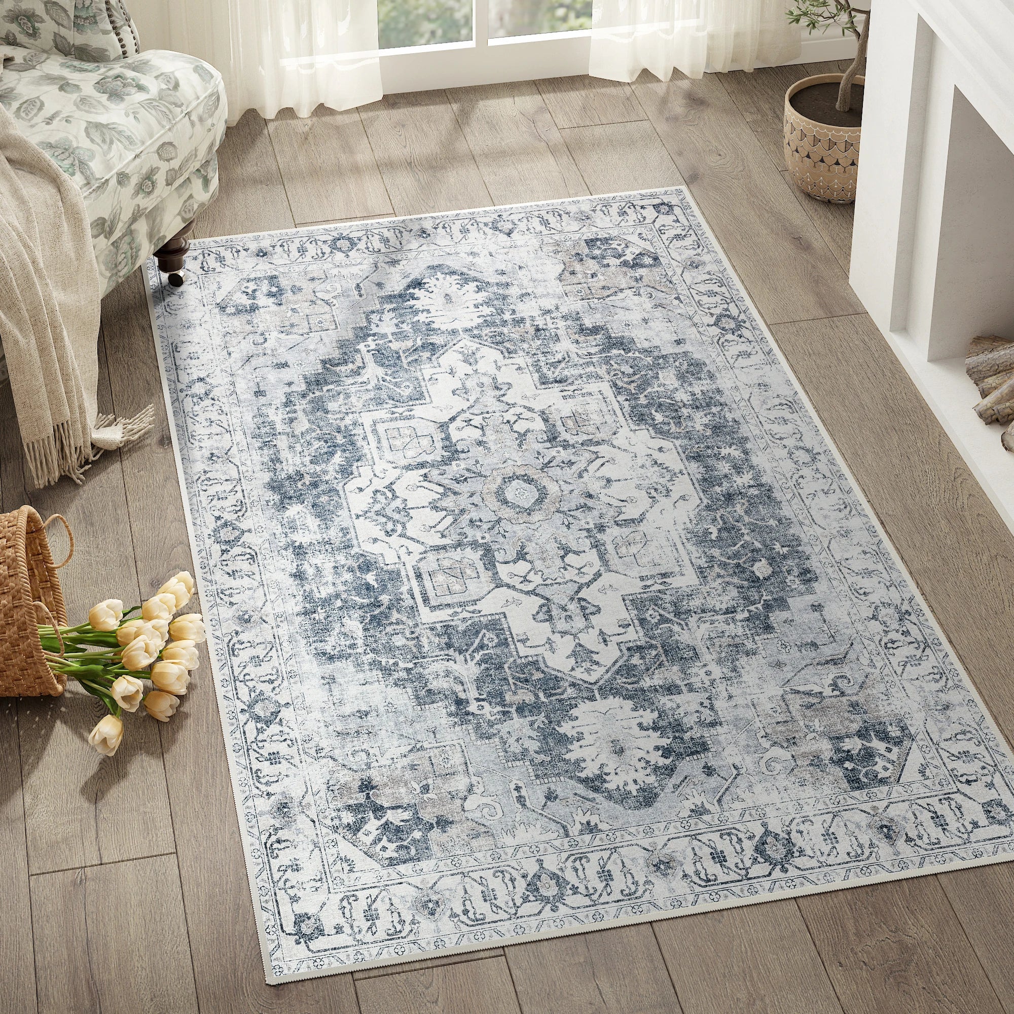 Heritage Medaillon Teppich | Faltbarer, rutschfester Teppich im orientalischen Stil | Meowbutter