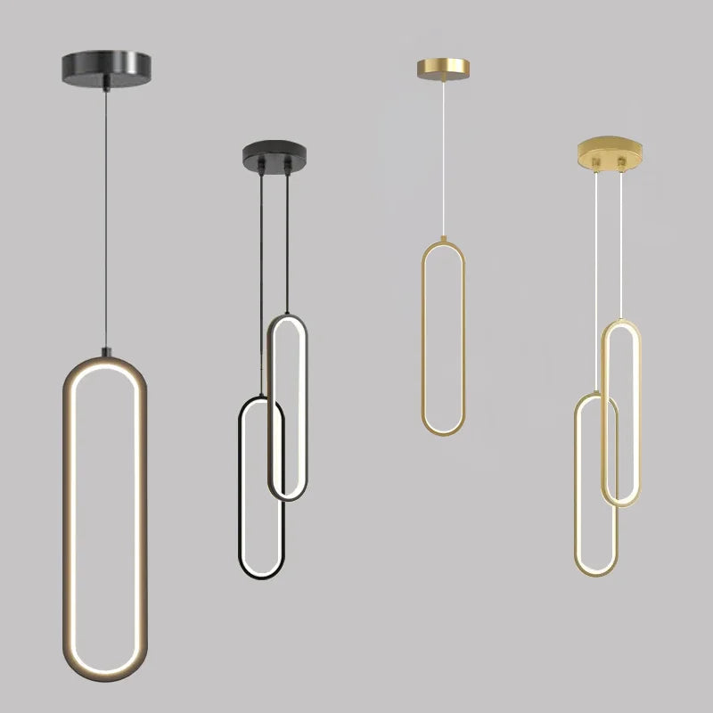 Moderne minimalistisk LED-pendel | Guld og sort hængelampe til soveværelse, spisestue og stuer | Meowbutter