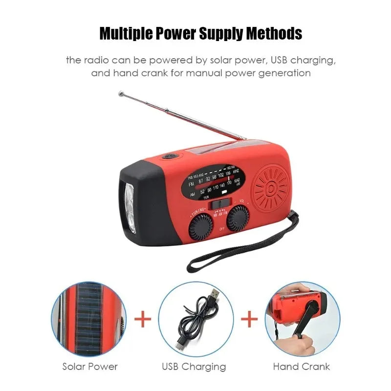 Nouzové solární rádio - ruční klička a USB - AM/FM/NOAA - powerbanka - 2000mAh | meowbutter