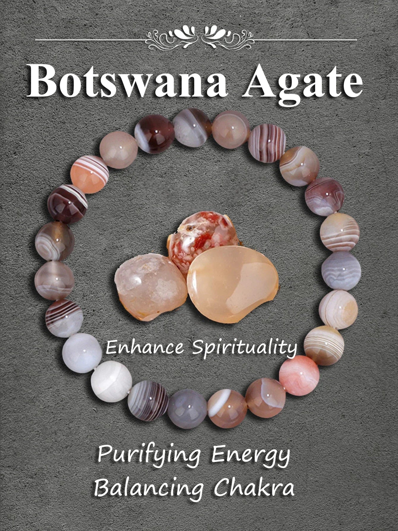 Naturligt agat perlearmbånd - Botswana sten smykker - design til stresslindring | meowbutter
