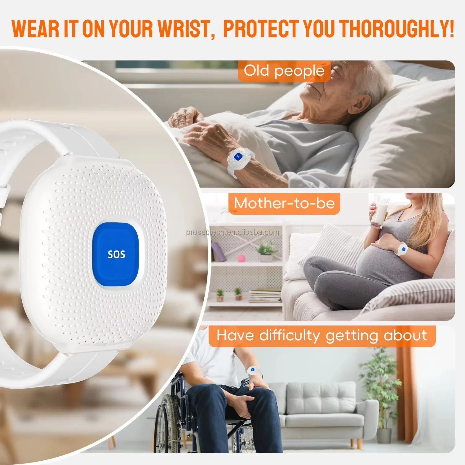 WiFi SOS Nødur-ur - App Push-advarsler - USB-genopladelig - Vandtæt - Sort & Hvid | meowbutter