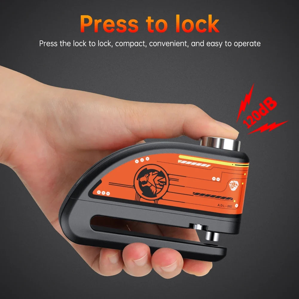 Disc Brake Lock - 120dB Motion Alarm - Hardened Steel - Motorcycle & Scooter Wheels - Reminder Cable | meowbutter