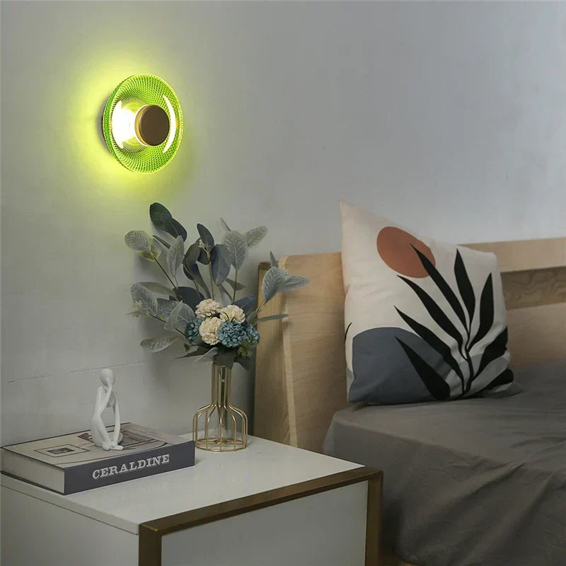 Lámpara de pared LED de vidrio coloreado — iluminación con disco circular texturizado