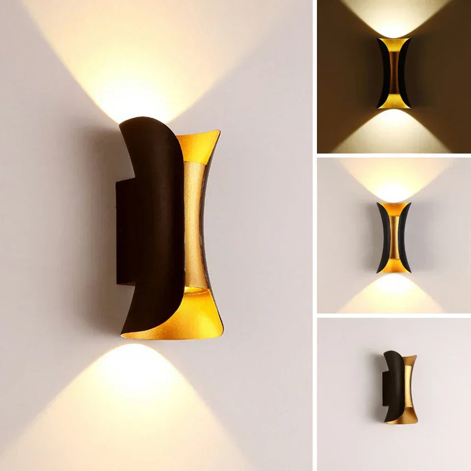 Modern Black & Gold Wall Light | Waterproof LED Up & Down Lamp | Meowbutter