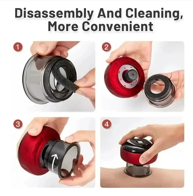 Electric Vacuum Cupping Device - Body Scraping Massager - Heating Suction Cup - 12 Speeds - Red | meowbutter