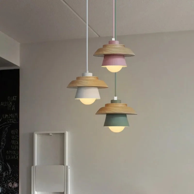 Nordic Wood Pendant Light | Colourful Macaron Design | Meowbutter