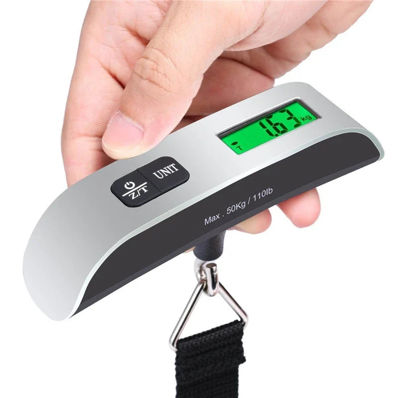 Digitální váha na zavazadla - kapacita 50 kg - přesnost 50 g - LCD displej - páskový a háčkový typ | meowbutter