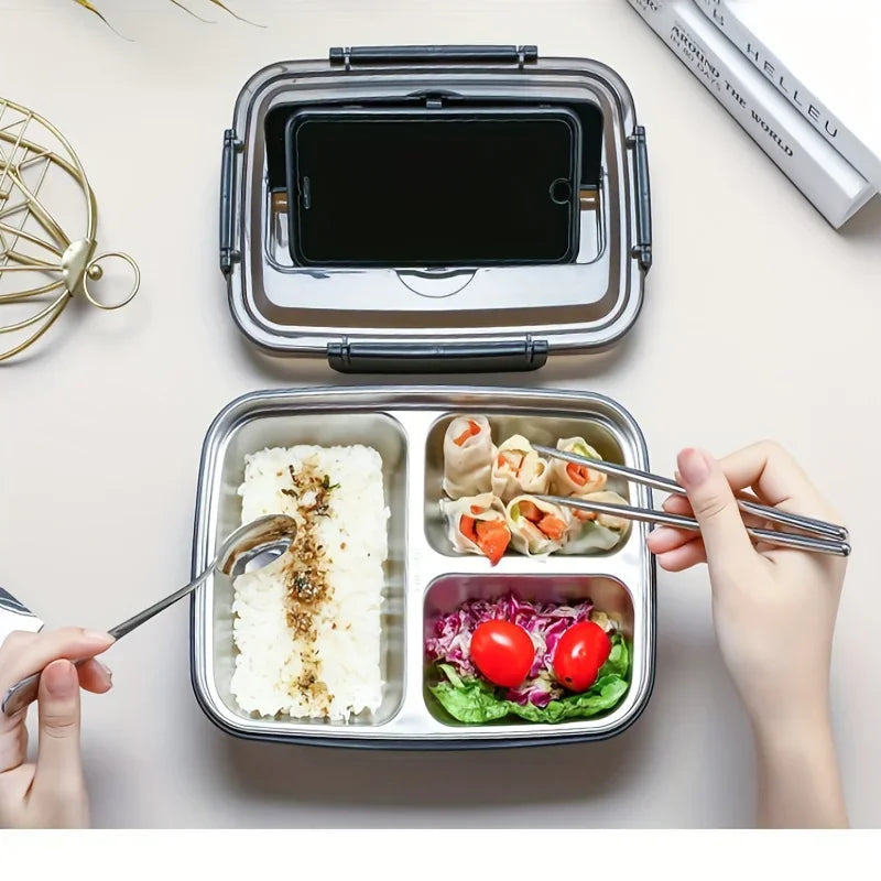 BentoBox Leakproof Stainless Steel Lunch Box — Three Compartments